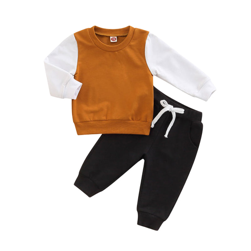2 Pieces Set Baby Kid Boys Color-blocking Tops And Solid Color Pants Wholesale 221229279