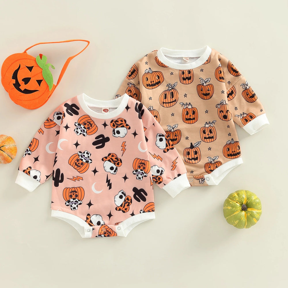 Baby Unisex Cartoon Star Expression Print Halloween Rompers Wholesale 221229292