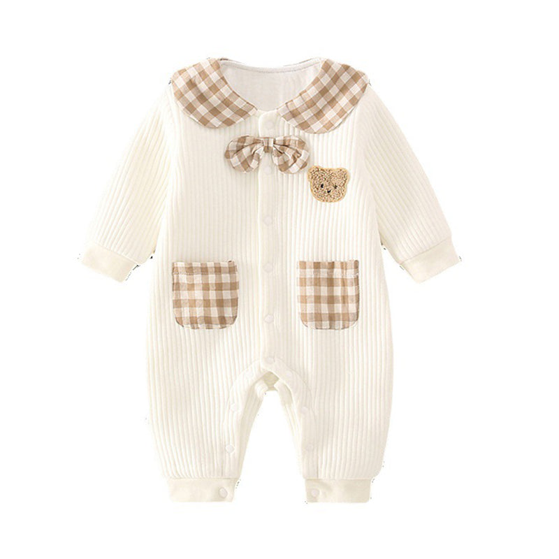 Baby Unisex Checked Cartoon Bow Jumpsuits Wholesale 221229295