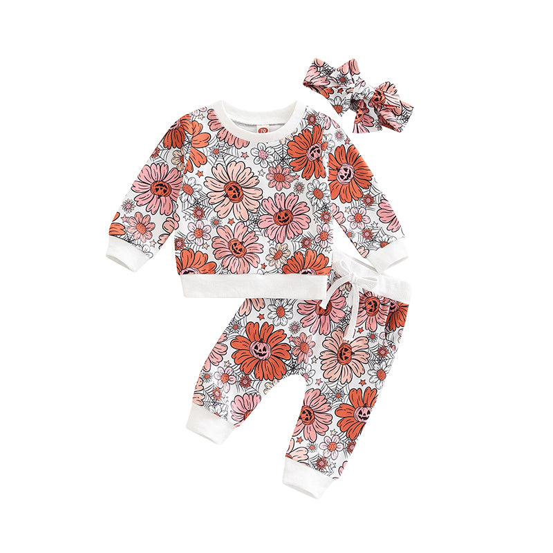 3 Pieces Set Baby Kid Girls Flower Plant Hoodies Swearshirts And Pants And Headwear Wholesale 221229298