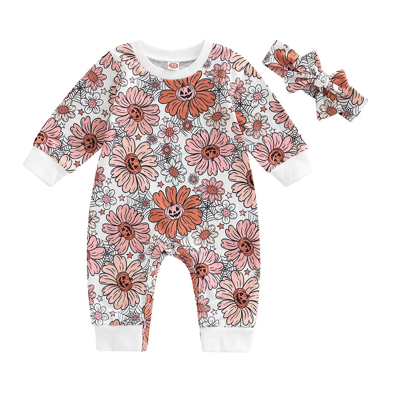 Baby Girls Flower Print Jumpsuits Wholesale 221229309