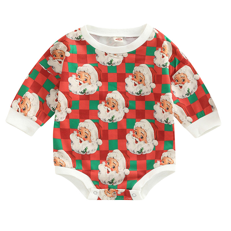Baby Unisex Checked Cartoon Print Christmas Rompers Wholesale 221229321