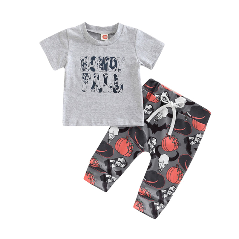 2 Pieces Set Baby Kid Boys Halloween Letters Cartoon Print T-Shirts And Pants Wholesale 221229328