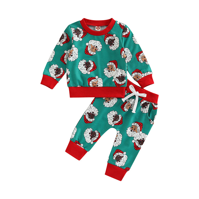 2 Pieces Set Baby Kid Unisex Christmas Color-blocking Cartoon Print Tops And Pants Wholesale 221229336