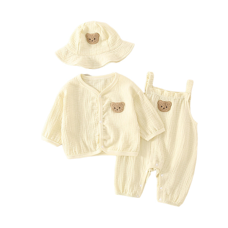 3 Pieces Set Baby Unisex Cartoon Tops Embroidered Jumpsuits And Hats Wholesale 221229359