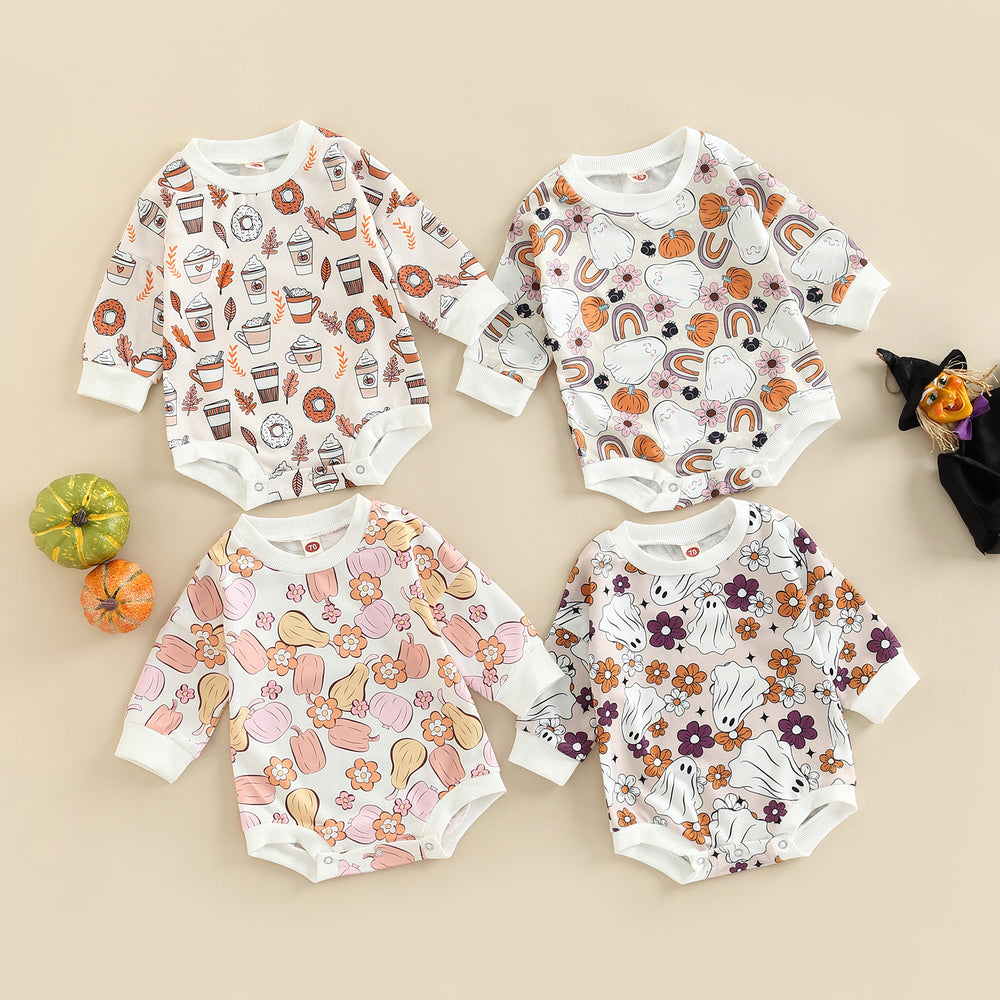 Baby Girls Flower Cartoon Print Halloween Rompers Wholesale 221229366