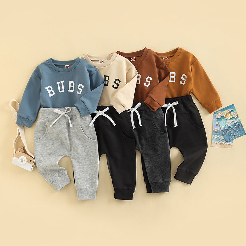 2 Pieces Set Baby Kid Boys Letters Hoodies Swearshirts And Solid Color Pants Wholesale 221229369