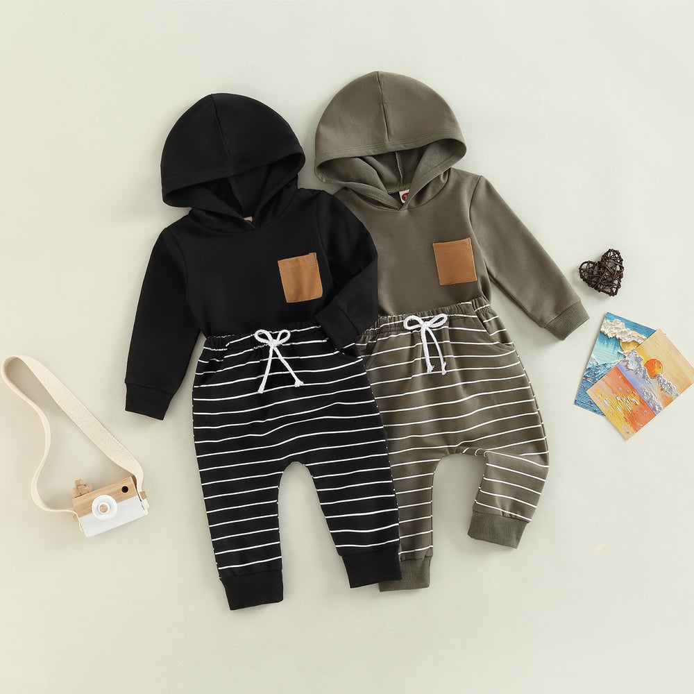 2 Pieces Set Baby Kid Boys Hoodies Swearshirts And Striped Ribbon Pants Wholesale 221229391