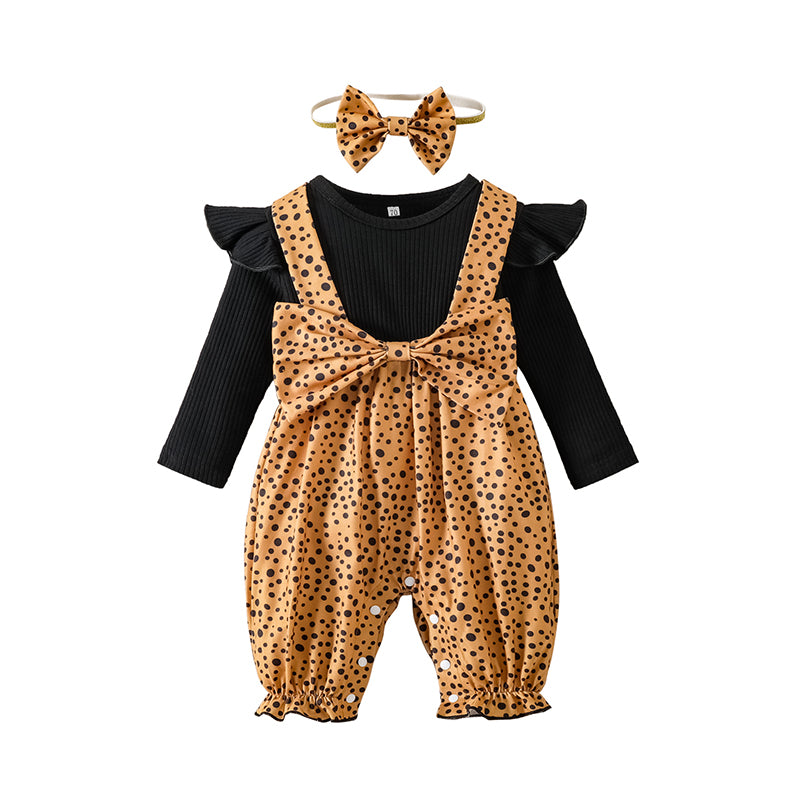 Baby Girls Color-blocking Polka dots Checked Bow Print Jumpsuits Wholesale 221229394