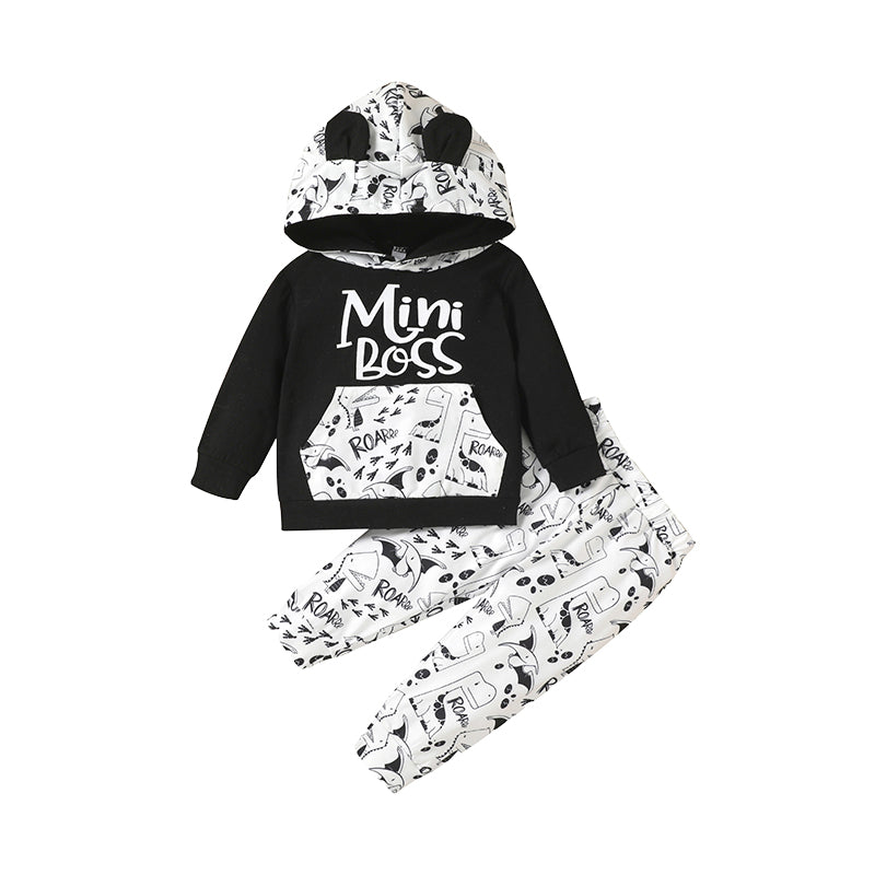 2 Pieces Set Baby Boys Letters Animals Cartoon Print Hoodies Swearshirts And Pants Wholesale 221229406