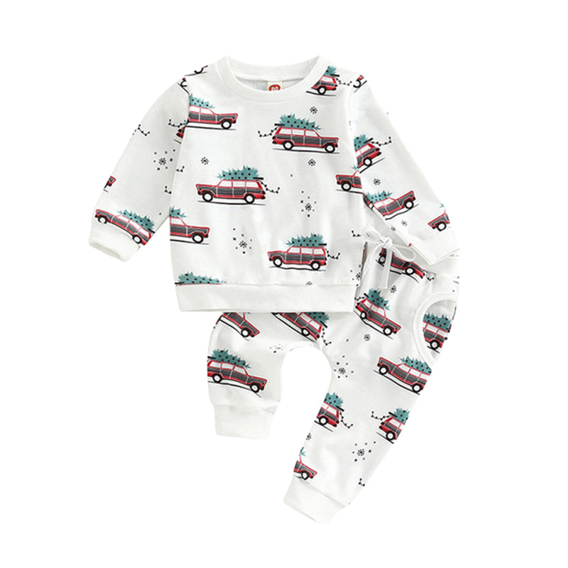 2 Pieces Set Baby Kid Boys Car Cartoon Print Tops And Pants Wholesale 221229407