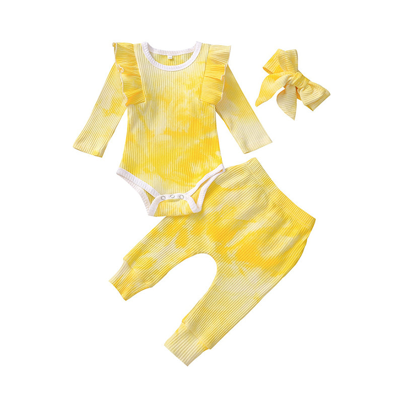 3 Pieces Set Baby Girls Tie Dye Rompers Pants And Bow Headwear Wholesale 22122941