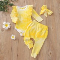 Load image into Gallery viewer, 3 Pieces Set Baby Girls Tie Dye Rompers Pants And Bow Headwear Wholesale 22122941
