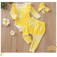 Load image into Gallery viewer, 3 Pieces Set Baby Girls Tie Dye Rompers Pants And Bow Headwear Wholesale 22122941
