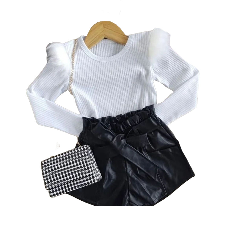 2 Pieces Set Baby Kid Girls Solid Color Sweaters And Ribbon Shorts Wholesale 221229458