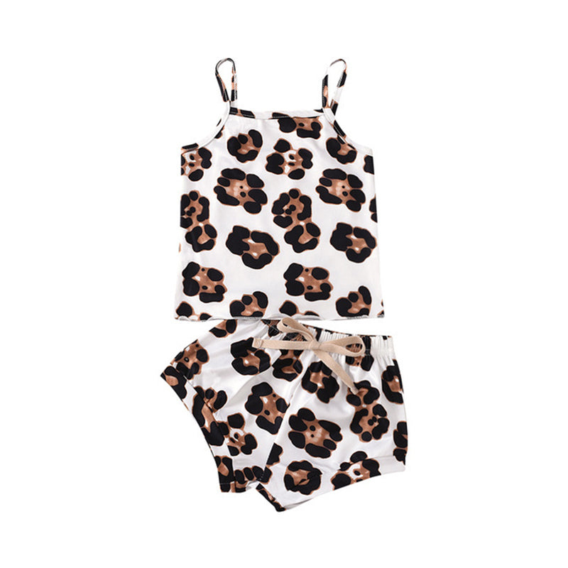 2 Pieces Set Baby Girls Leopard Tank Tops And Shorts Wholesale 22122948