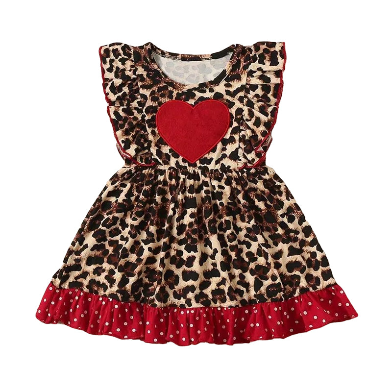 Baby Kid Girls Leopard print Love heart Dresses Wholesale 22122951