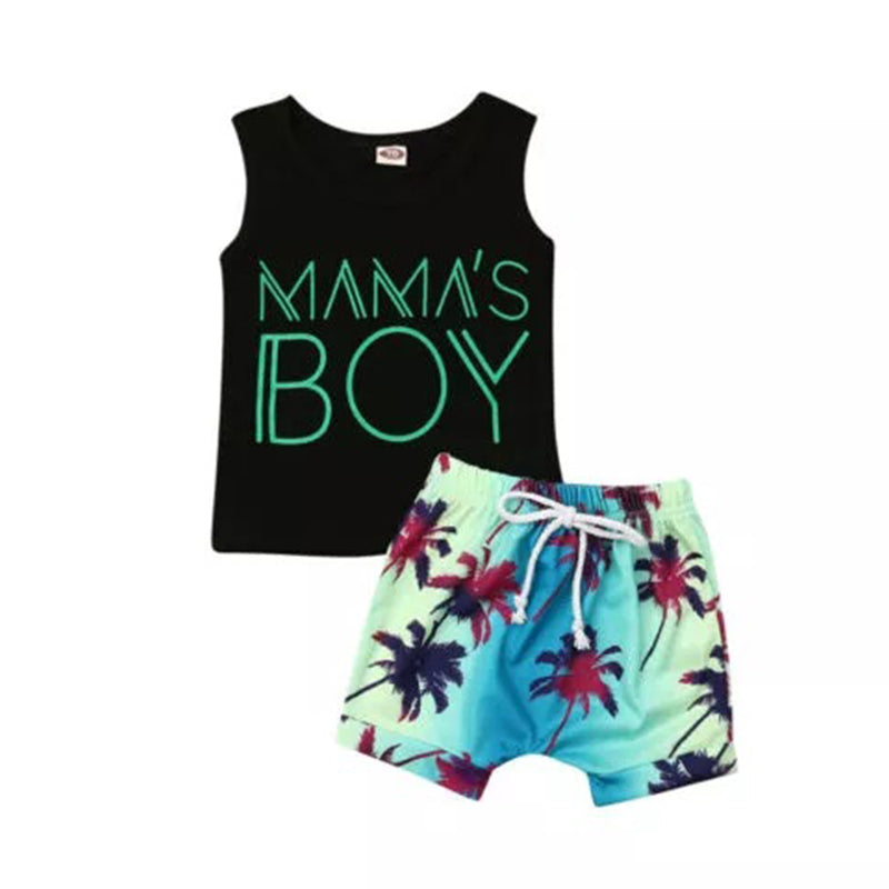2 Pieces Set Baby Boys Letters Tank Tops And Tropical Shorts Wholesale 22122953