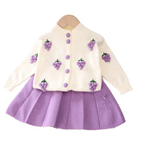 Load image into Gallery viewer, 2 Pieces Set Baby Kid Girls Flower Embroidered Cardigan And Solid Color Skirts Wholesale 221229535

