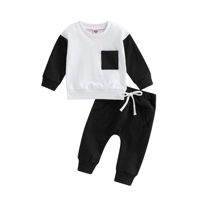 2 Pieces Set Baby Kid Boys Color-blocking Hoodies Swearshirts And Solid Color Pants Wholesale 221229591