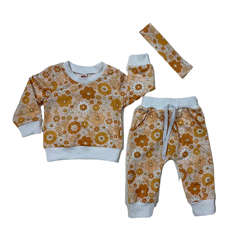 2 Pieces Set Baby Kid Unisex Flower Print Hoodies Swearshirts And Pants Wholesale 221229592
