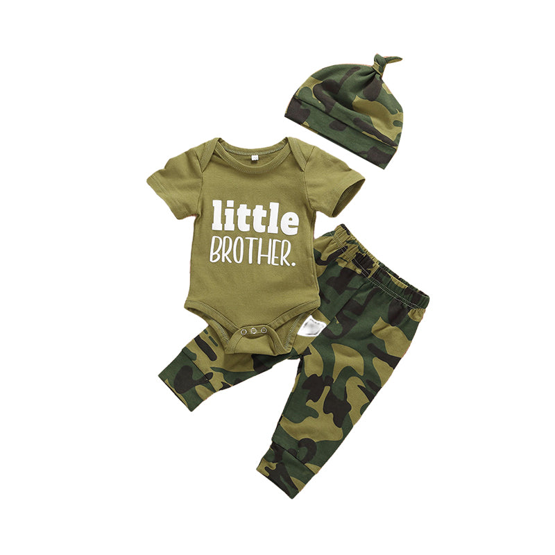 3 Pieces Set Baby Boys Letters Rompers And Camo Pants And Hats Wholesale 221229617
