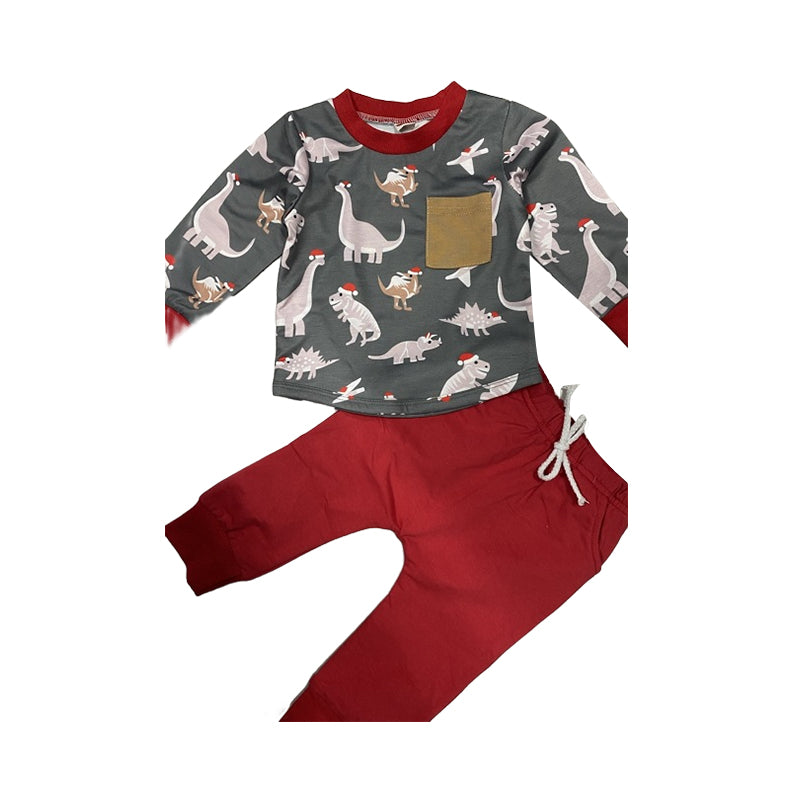 2 Pieces Set Baby Kid Unisex Checked Cartoon Print Tops And Solid Color Ribbon Pants Wholesale 221229627
