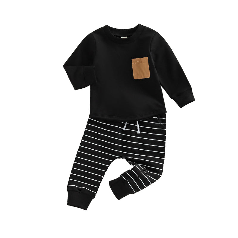 2 Pieces Set Baby Kid Boys Color-blocking Tops And Striped Pants Wholesale 221229635