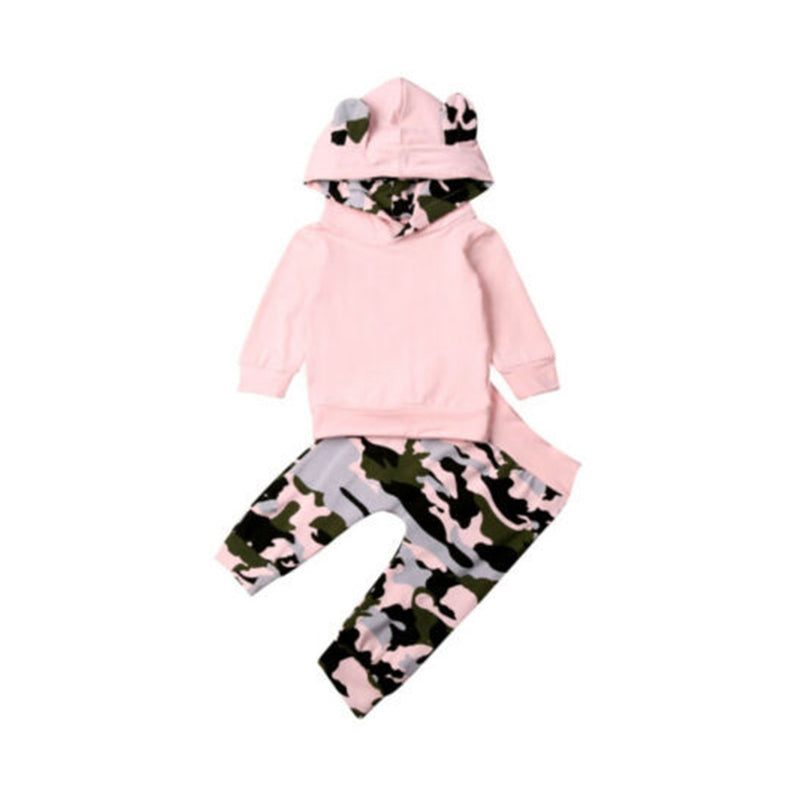 2 Pieces Set Baby Girls Cartoon Tops And Camo Pants Wholesale 221229640