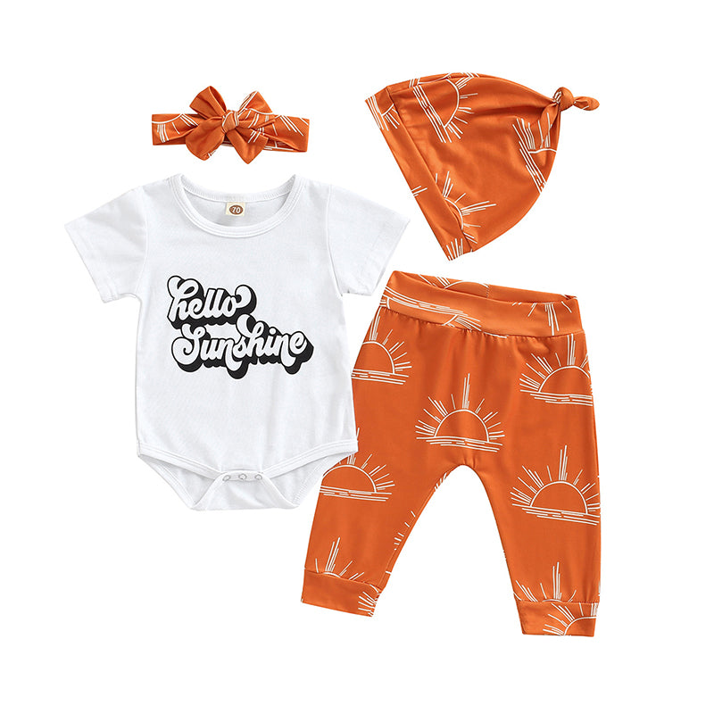 4 Pieces Set Baby Girls Letters Rompers Pants Bow Headwear And Hats Wholesale 221229645