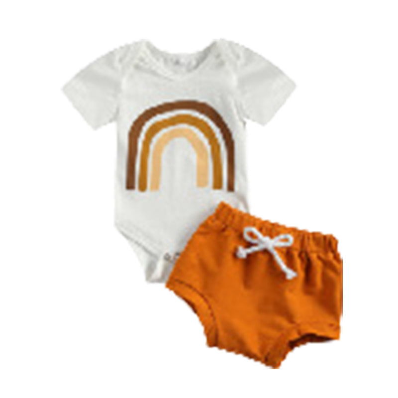 2 Pieces Set Baby Unisex Rainbow Rompers And Solid Color Shorts Wholesale 221229650