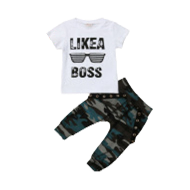 2 Pieces Set Baby Kid Boys Letters T-Shirts And Camo Pants Wholesale 221229653