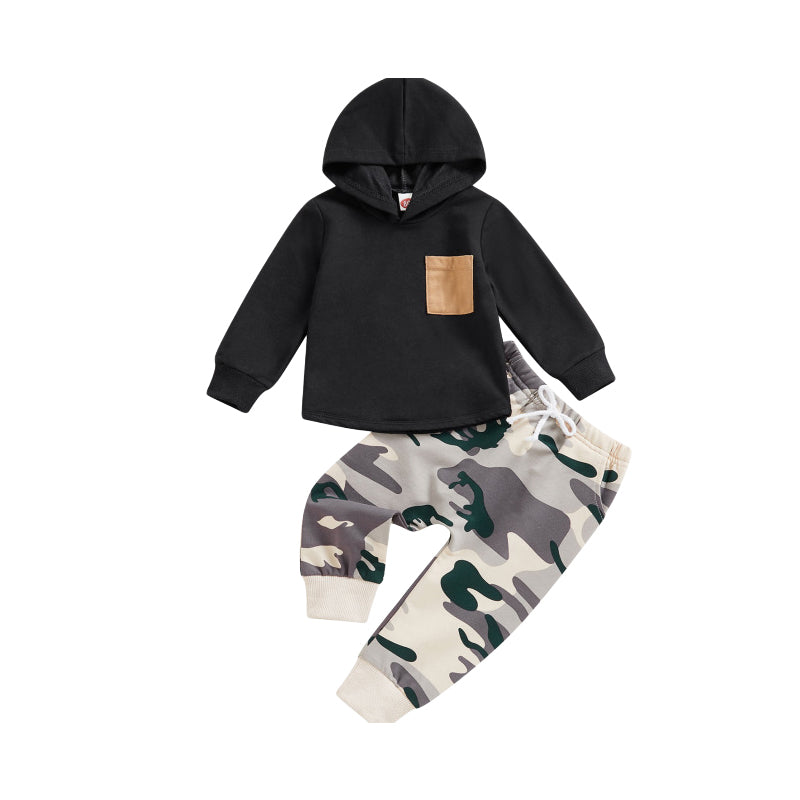 2 Pieces Set Baby Kid Boys Solid Color Hoodies Swearshirts And Camo Pants Wholesale 221229664