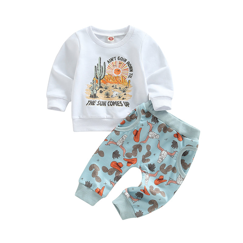 2 Pieces Set Baby Kid Boys Letters Plant Print Hoodies Swearshirts And Cartoon Pants Wholesale 221229666