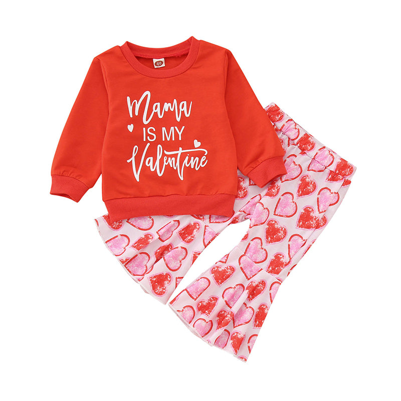 2 Pieces Set Baby Kid Girls Valentine's Day Letters Hoodies Swearshirts And Love heart Pants Wholesale 221229672