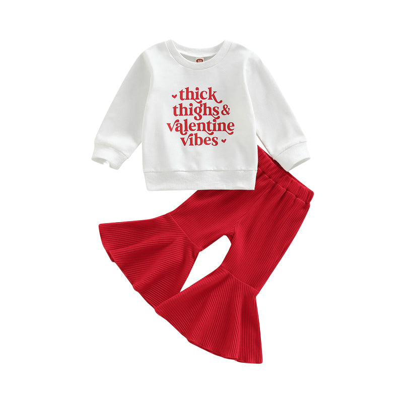 2 Pieces Set Baby Kid Girls Valentine's Day Letters Print Tops And Solid Color Pants Wholesale 221229674