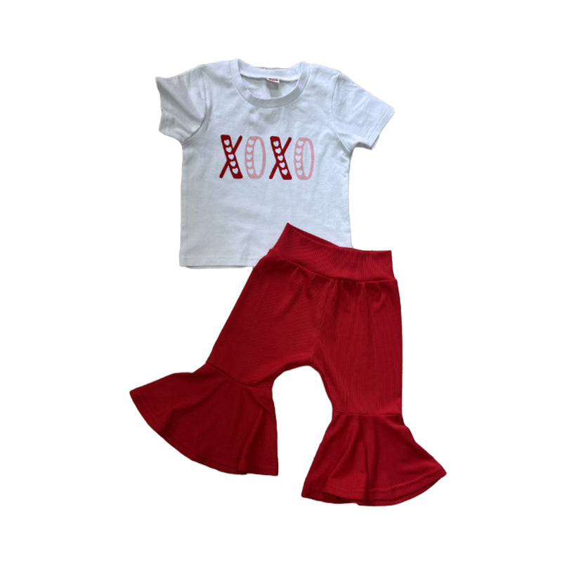 2 Pieces Set Baby Kid Girls Valentine's Day Letters Tops And Solid Color Pants Wholesale 221229702