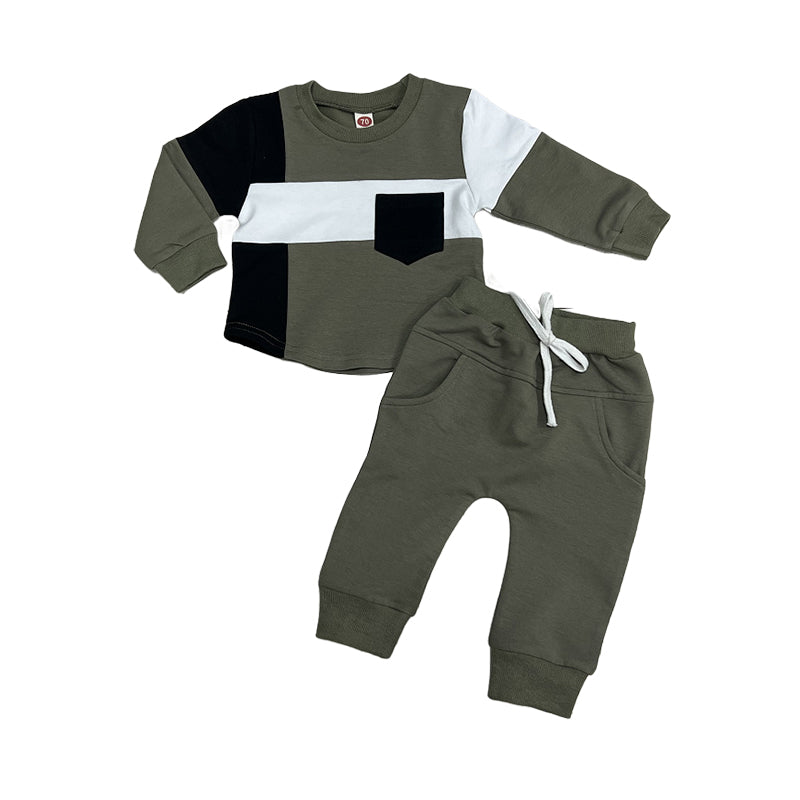 2 Pieces Set Baby Kid Boys Color-blocking Hoodies Swearshirts And Solid Color Pants Wholesale 221229705