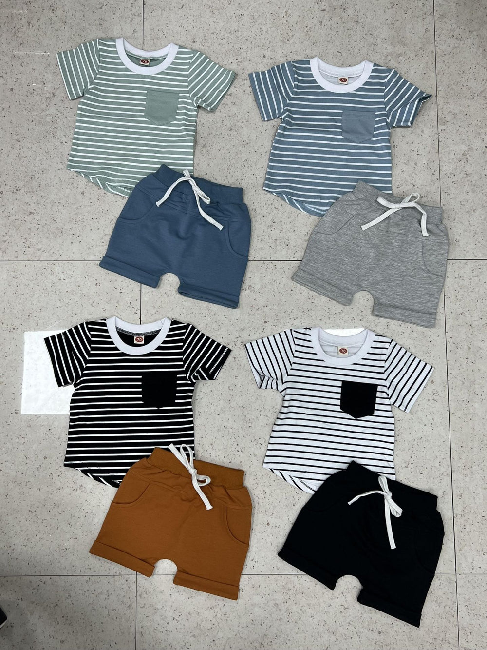 2 Pieces Set Baby Kid Boys Striped T-Shirts And Solid Color Shorts Wholesale 221229735