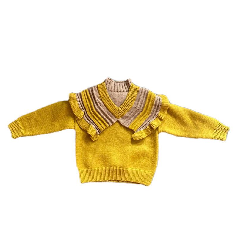 Baby Kid Girls Color-blocking Crochet Sweaters Wholesale 221229742