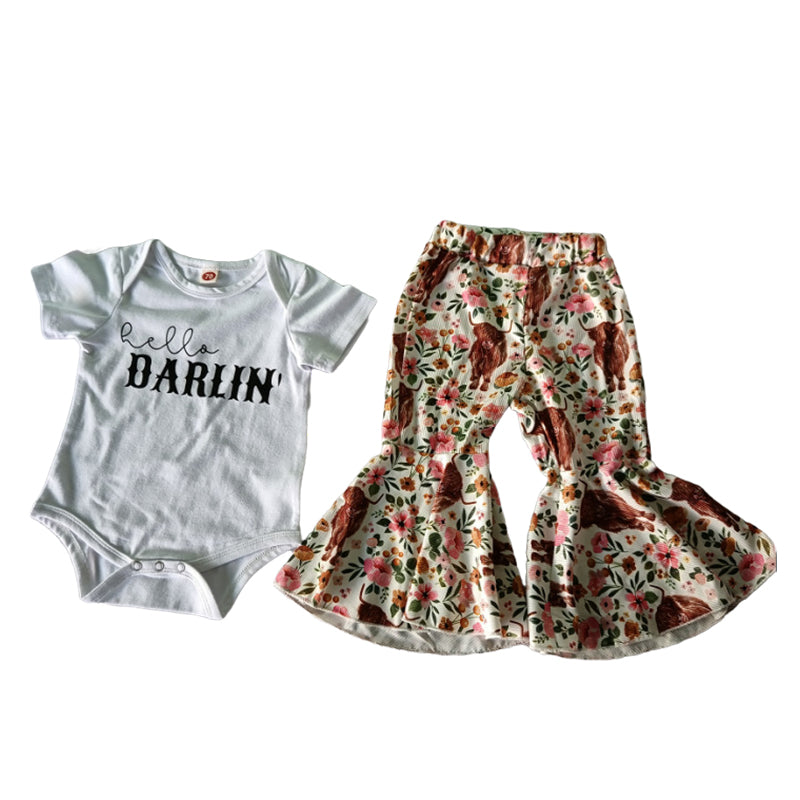 3 Pieces Set Baby Girls Letters Rompers And Flower Animals Print Pants And Headwear Wholesale 221229763