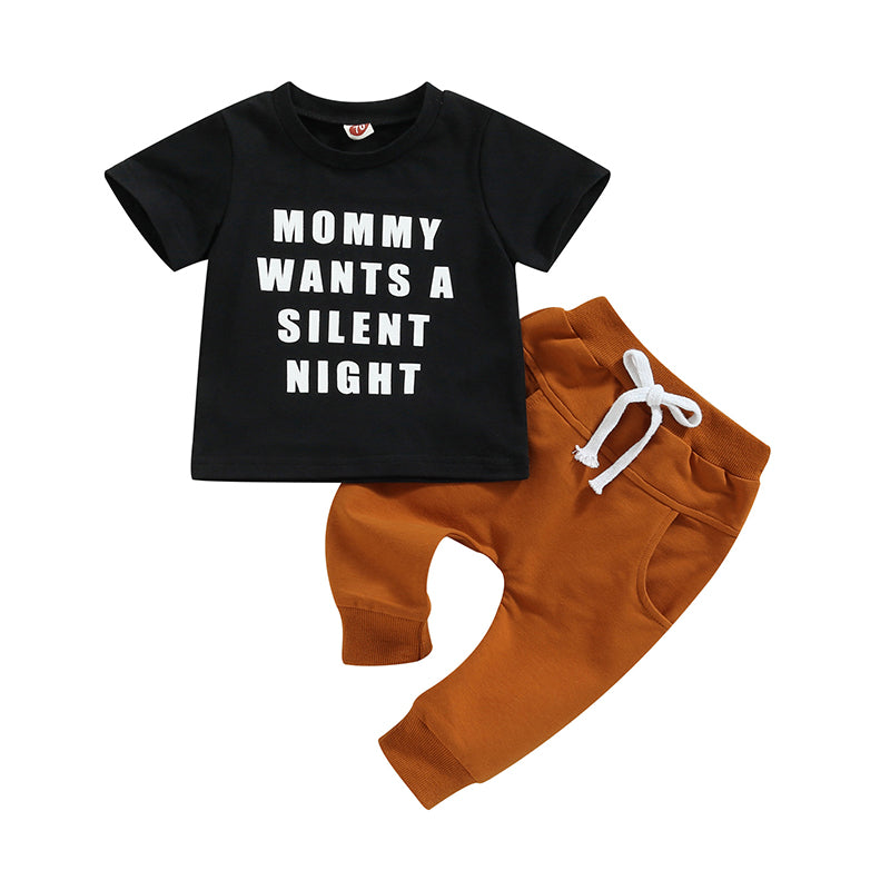 2 Pieces Set Baby Kid Boys Letters T-Shirts And Solid Color Pants Wholesale 221229783