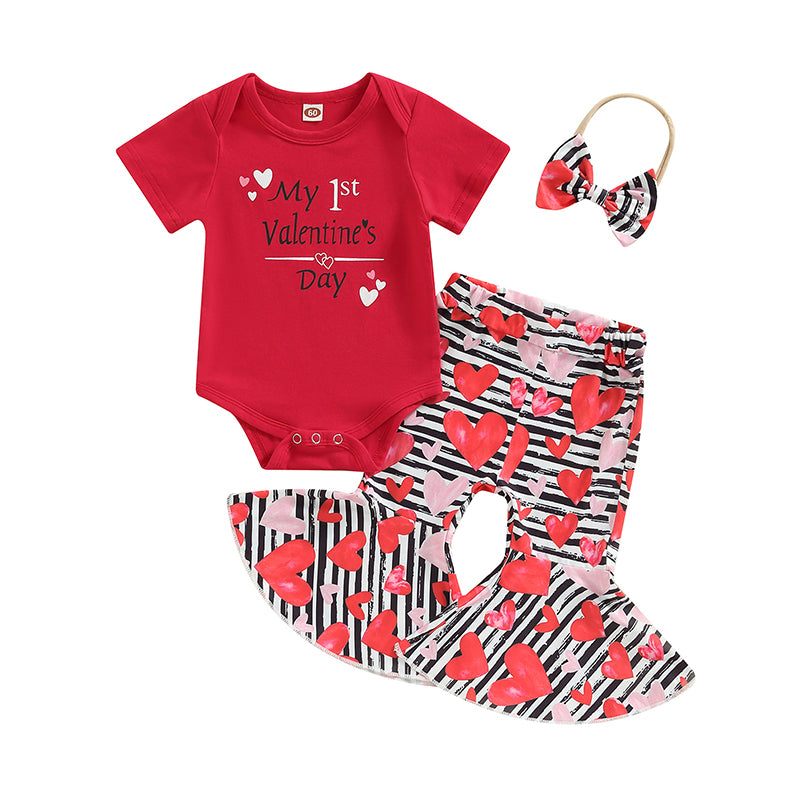 2 Pieces Set Baby Girls Letters Rompers Striped And Love heart Pants Wholesale 221229822