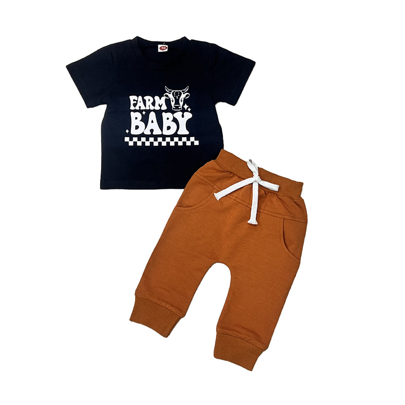 2 Pieces Set Baby Kid Boys Letters Animals T-Shirts And Solid Color Pants Wholesale 221229825