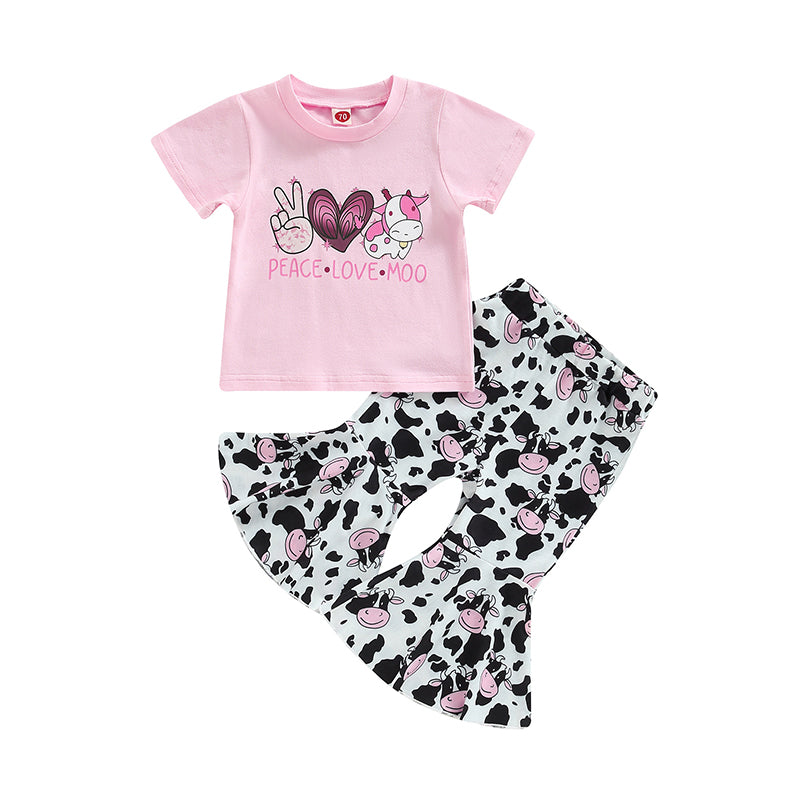 2 Pieces Set Baby Kid Girls Love heart Cartoon Print Tops And Pants Wholesale 221229828