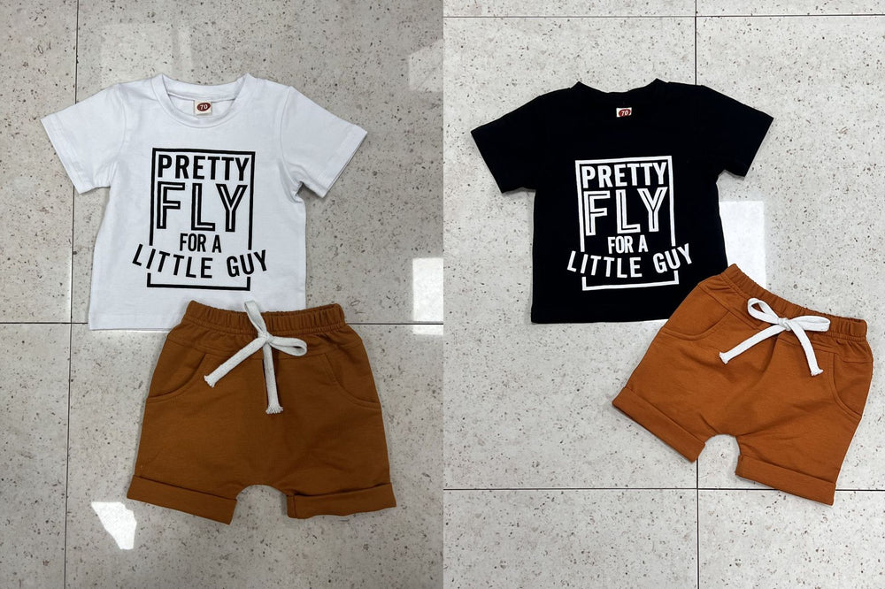 2 Pieces Set Baby Kid Boys Letters T-Shirts And Solid Color Ribbon Shorts Wholesale 221229848