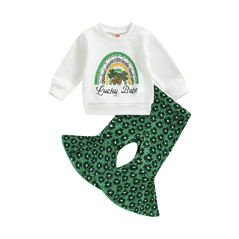 2 Pieces Set Baby Kid Girls St Patrick's Day Letters Rainbow Print Hoodies Swearshirts And Plant Pants Wholesale 221229852