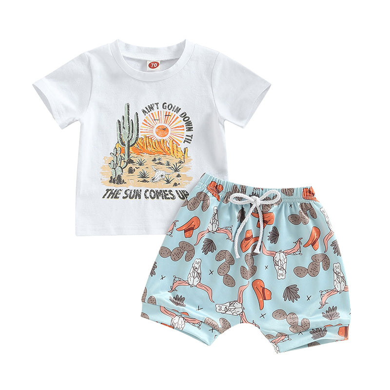 2 Pieces Set Baby Kid Boys Letters Plant Print T-Shirts And Shorts Wholesale 221229858