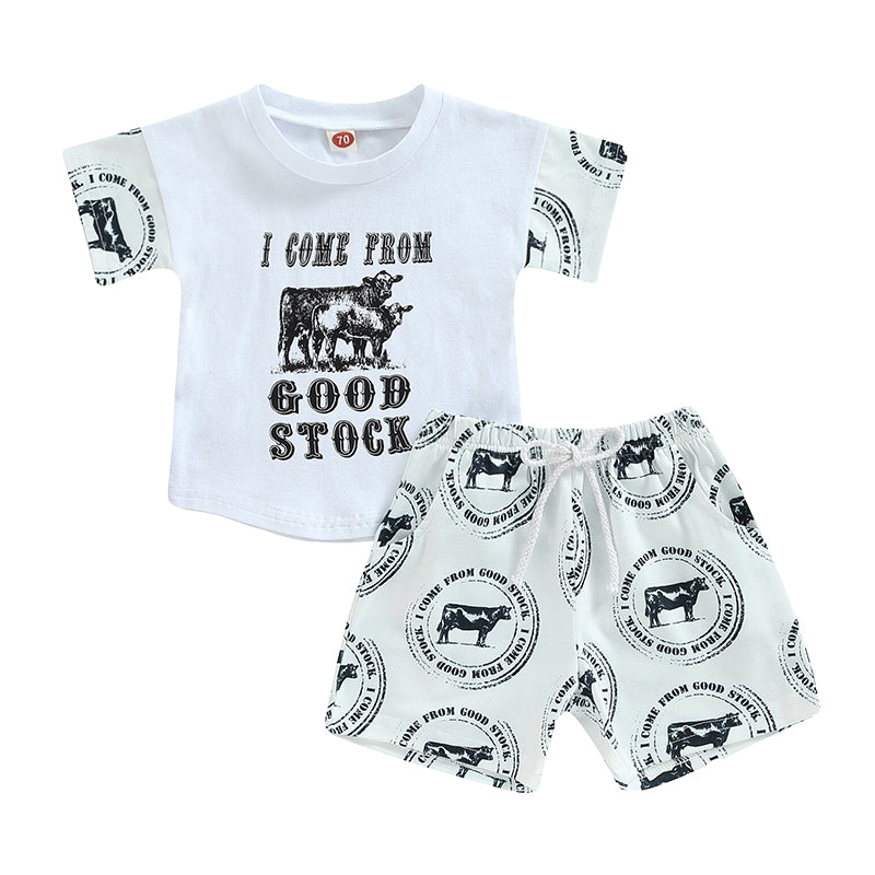 2 Pieces Set Baby Kid Boys Letters Animals Print T-Shirts And Shorts Wholesale 221229859