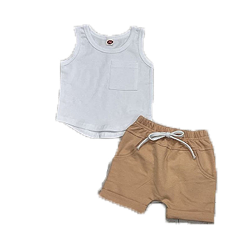 2 Pieces Set Baby Kid Boys Solid Color Tank Tops And Shorts Wholesale 221229862